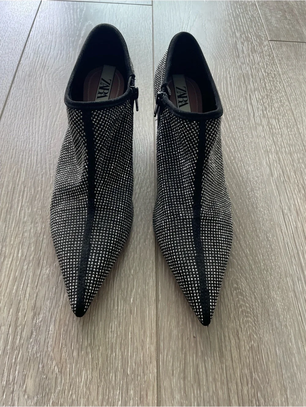 Zara Black Crystal-Embellished Pointed Kitten Heel Bootie - Picture 3 of 8